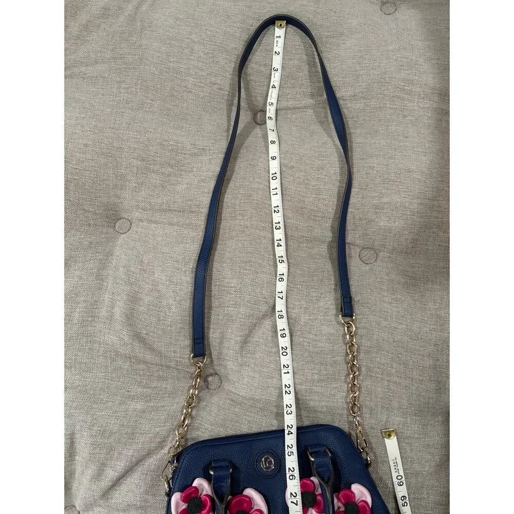 Liz Clairborne Nayla Mini Dome Satchel Navy Blue Handbag Pink Flowers Crossbody